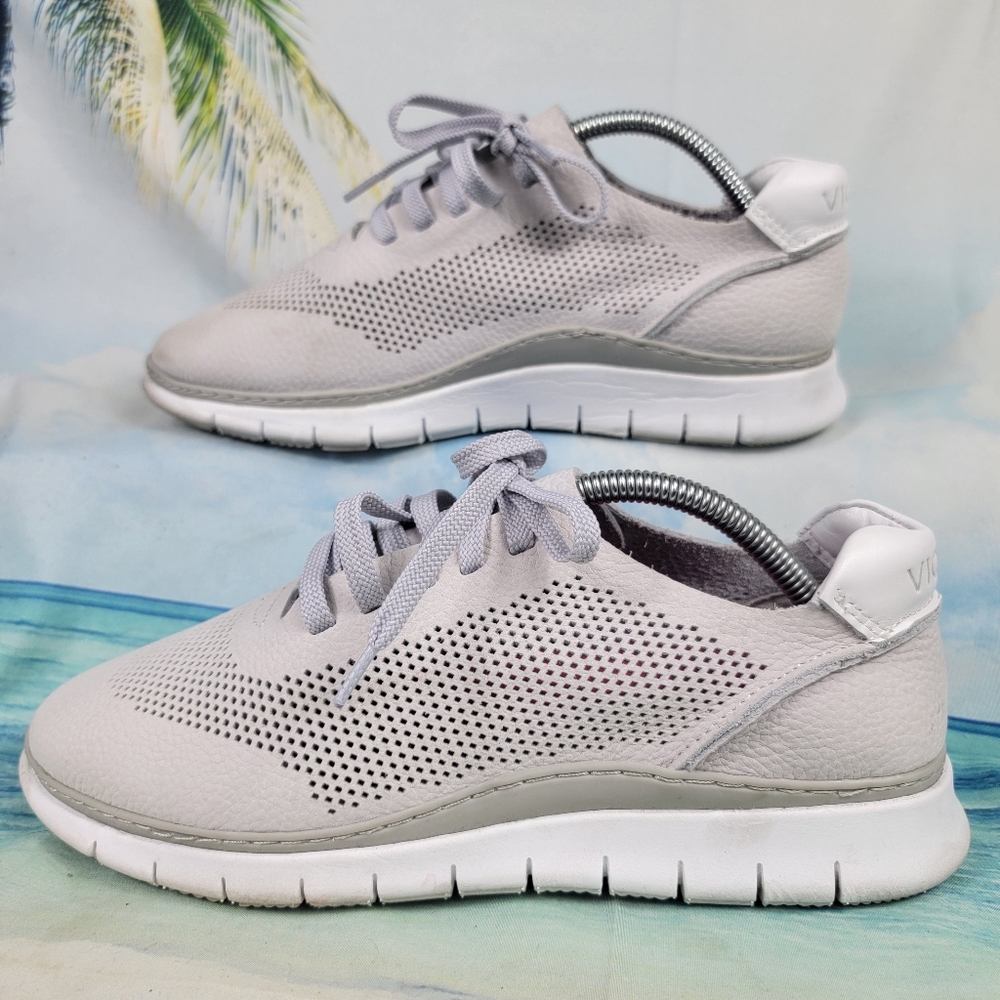 Vionic Joey Gray Leather Perforated Comfort Shoes Sneakers Womens 8.5 Wide - Picture 6 of 10